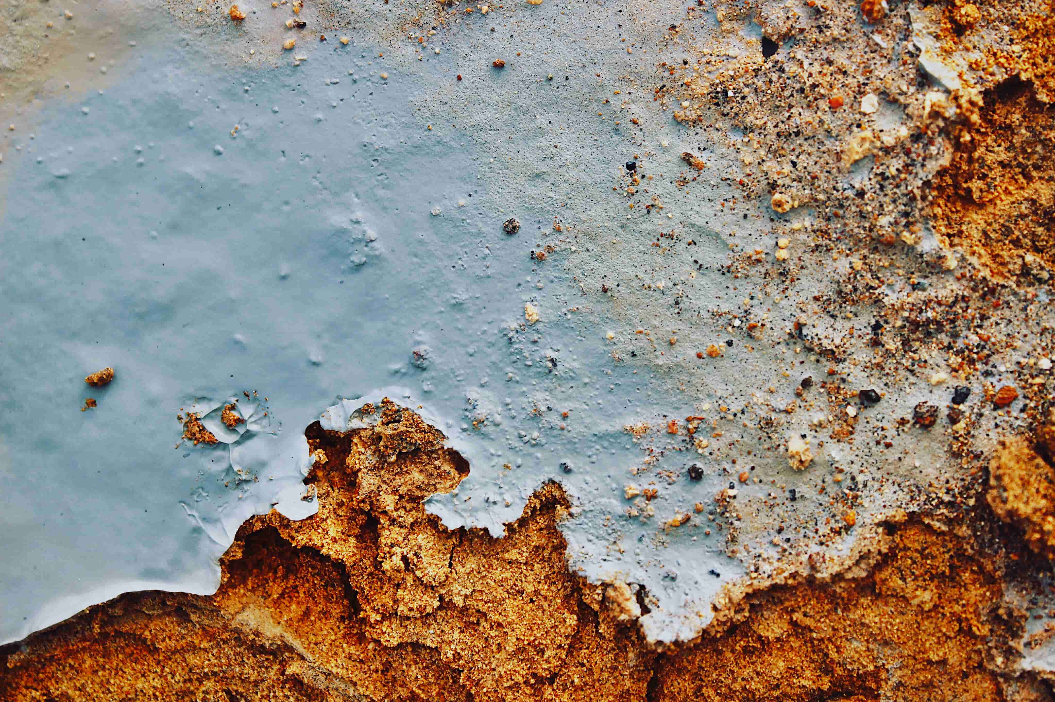 Mineral deposits and silica water on geothermal ground in Iceland